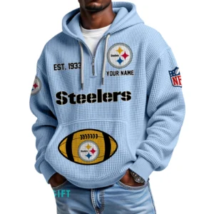 Pittsburgh Steelers Quarter-Zip Waffle Knit Hoodie Personalize Name
