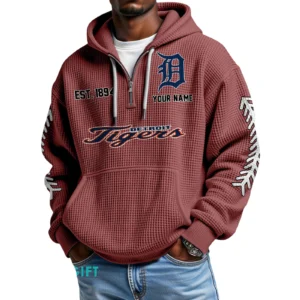 Detroit Tigers Quarter-Zip Waffle Knit Hoodie Personalize Name