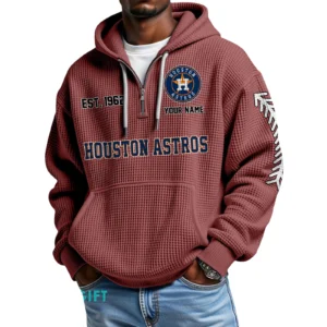 Houston Astros Quarter-Zip Waffle Knit Hoodie Personalize Name