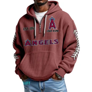 Los Angeles Angels Quarter-Zip Waffle Knit Hoodie Personalize Name