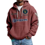 Milwaukee Brewers Quarter-Zip Waffle Knit Hoodie Personalize Name