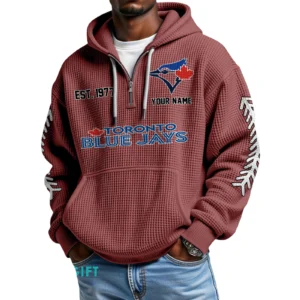 Toronto Blue Jays Quarter-Zip Waffle Knit Hoodie Personalize Name