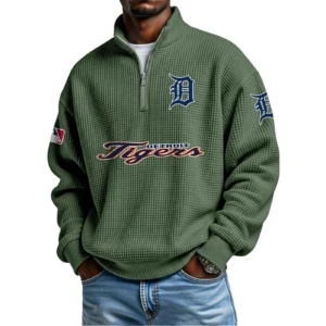 Detroit Tigers Waffle Knit Quarter-Zip Long Sleeve Shirt