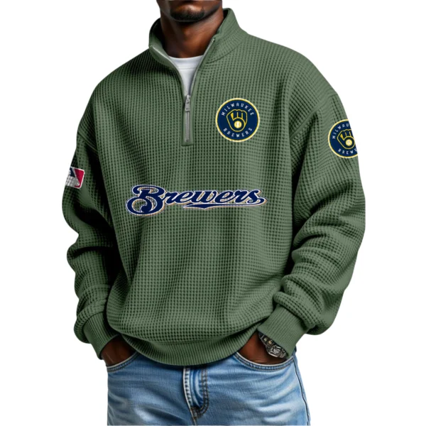 Milwaukee Brewers Waffle Knit Quarter-Zip Long Sleeve Shirt