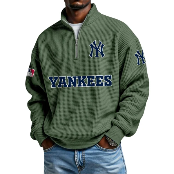 New York Yankees Waffle Knit Quarter-Zip Long Sleeve Shirt