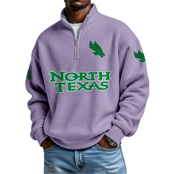 North Texas Mean Green Waffle Knit Quarter-Zip Long Sleeve Shirt