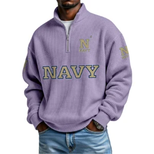 Navy Midshipmen Waffle Knit Quarter-Zip Long Sleeve Shirt