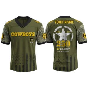Dallas Cowboys x US Army 250th Birthday V-Neck Short Sleeve Jersey 3D Limited 2026 Custom Name