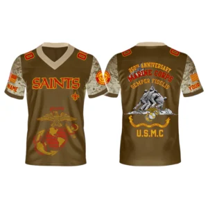 New Orleans Saints x USMC 250th Birthday Celebration V-Neck Short Sleeve Jersey 3D Limited 2026 Custom Name & Number