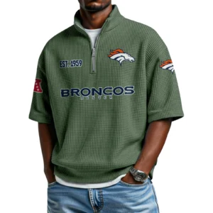 Denver Broncos Quarter-Zip Waffle Knit Short Sleeve Shirt