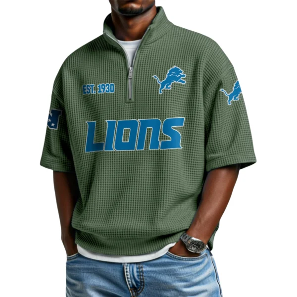 Detroit Lions Quarter-Zip Waffle Knit Short Sleeve Shirt