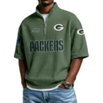 Green Bay Packers Quarter-Zip Waffle Knit Short Sleeve Shirt