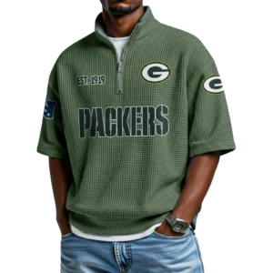 Green Bay Packers Quarter-Zip Waffle Knit Short Sleeve Shirt