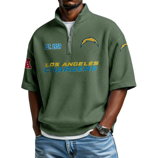 Los Angeles Chargers Quarter-Zip Waffle Knit Short Sleeve Shirt