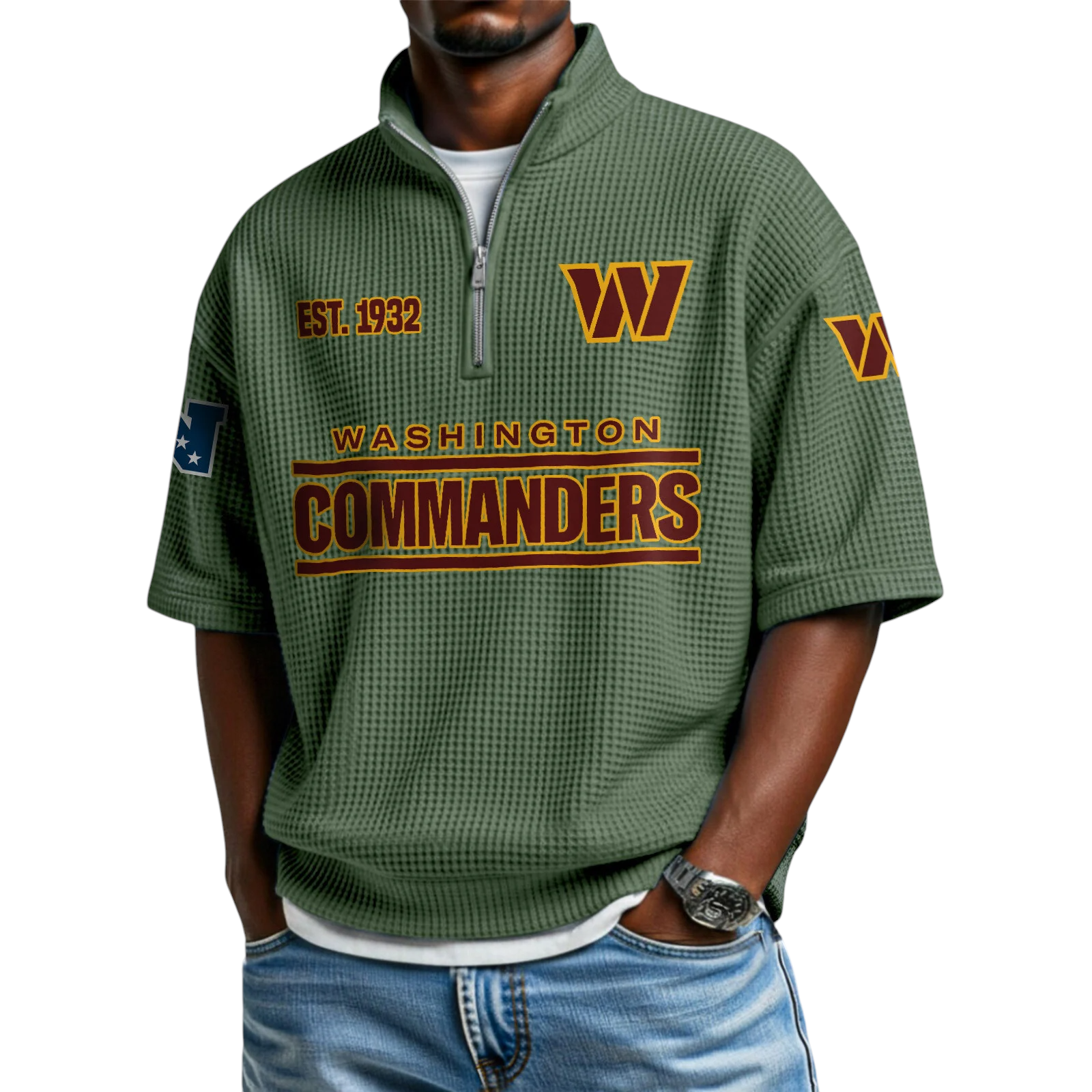 Washington Commanders Quarter-Zip Waffle Knit Short Sleeve Shirt ...