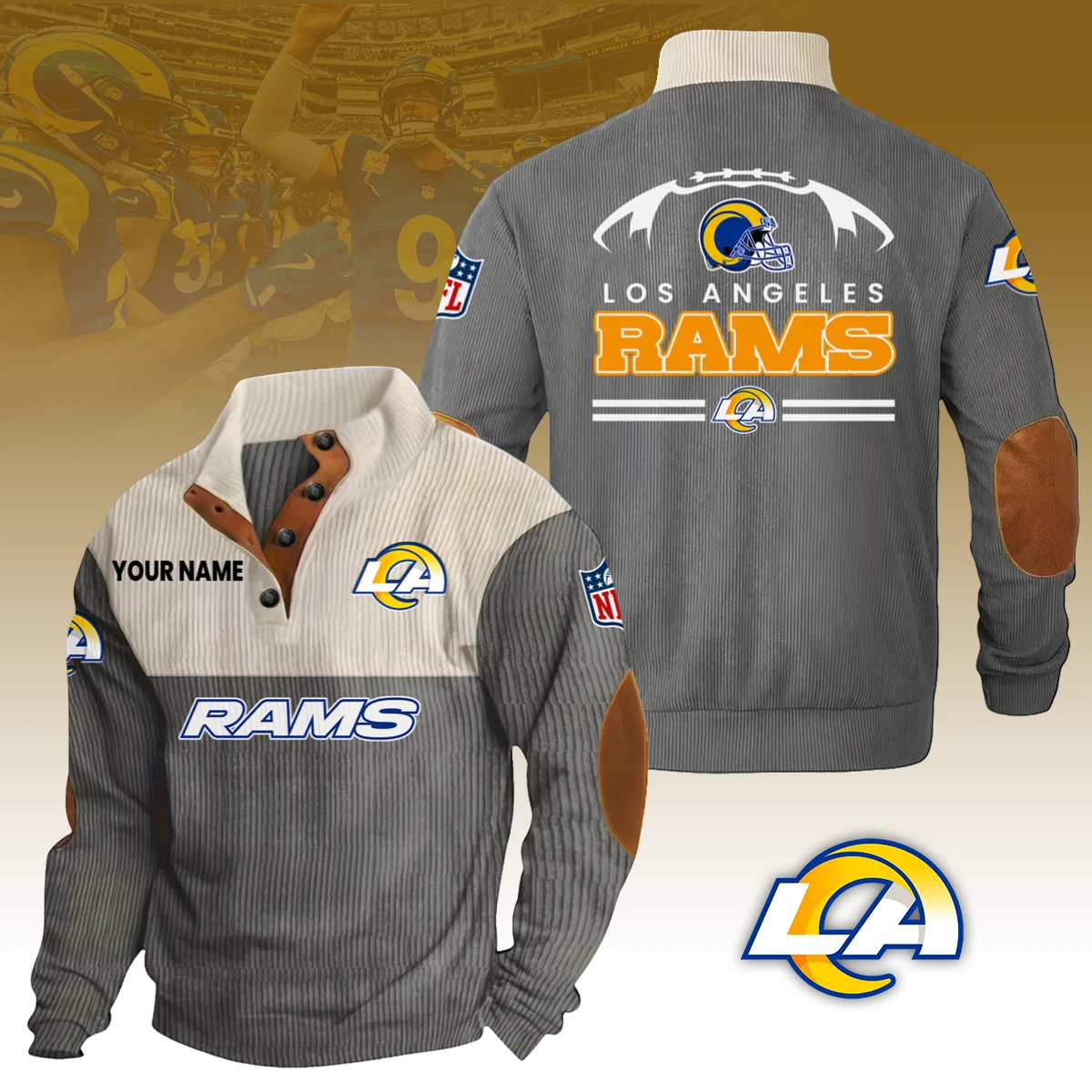 Los Angeles Rams Knitted Ribbed Corduroy Sweatshirt Pullover Sweater ...