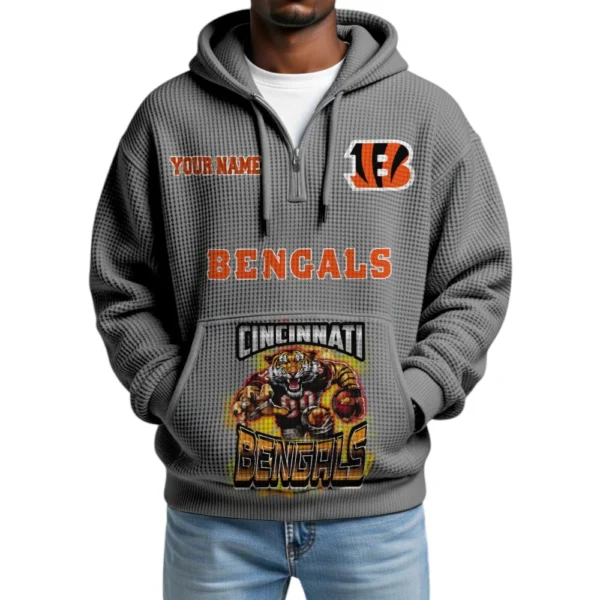 Cincinnati Bengals x Mascot Quarter-Zip Waffle Knit Hoodie Custom Your Name