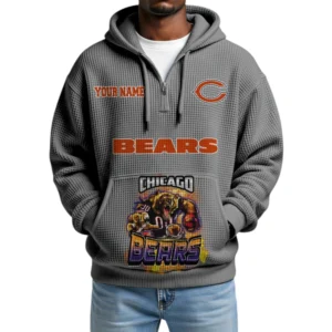 Chicago Bears x Mascot Quarter-Zip Waffle Knit Hoodie Custom Your Name