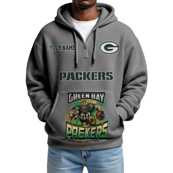Green Bay Packers x Mascot Quarter-Zip Waffle Knit Hoodie Custom Your Name