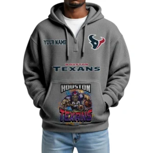 Houston Texans x Mascot Quarter-Zip Waffle Knit Hoodie Custom Your Name