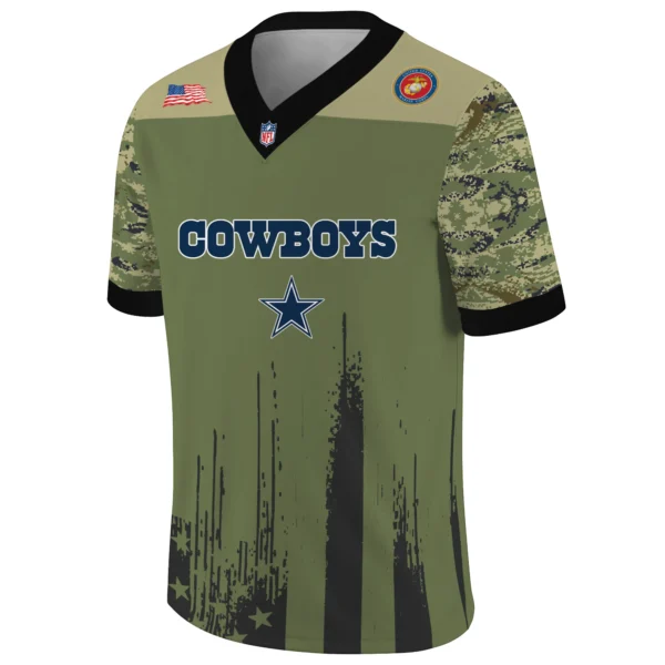 Dallas Cowboys x US Marine Corps 250th Anniversary V-Neck Short Sleeve Jersey 3D Limited 2026 Custom Your Name