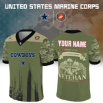 Dallas Cowboys x US Marine Corps 250th Anniversary V-Neck Short Sleeve Jersey 3D Limited 2026 Custom Your Name