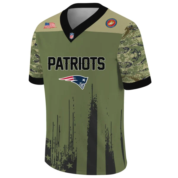 New England Patriots x US Marine Corps 250th Anniversary V-Neck Short Sleeve Jersey 3D Limited 2026 Custom Your Name