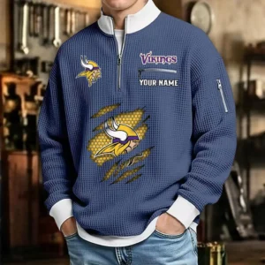 Minnesota Vikings Waffle Sweatshirt Quarter-Zip Stand Collar 2026 Limited Personalize Name