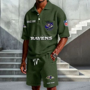 Baltimore Ravens Premium Waffle Knit Polo Shorts Set 2026 Limited