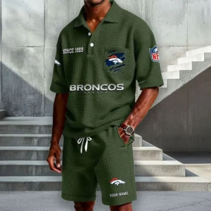 Denver Broncos Premium Waffle Knit Polo Shorts Set 2026 Limited