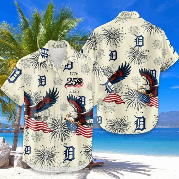 Detroit Tigers Hawaiian Shirt 2026 Limited Premium Crinkle Textured x 250th Birthday Freedom Anniversary
