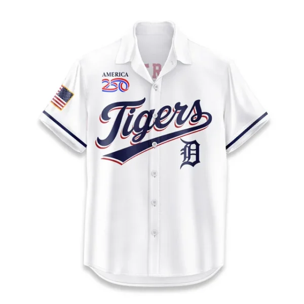 Detroit Tigers Hawaiian Shirt 2026 Limited Edition America’s 250th Anniversary USA Flag Premium Crinkle Textured