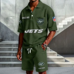 New York Jets Premium Waffle Knit Polo Shorts Set 2026 Limited
