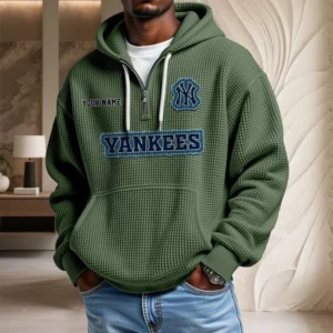 New York Yankees Waffle Knit Hoodie Quarter Zip New 2026 Personalize Name