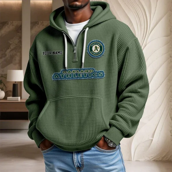 Oakland Athletics Waffle Knit Hoodie Quarter Zip New 2026 Personalize Name