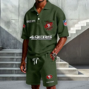 San Francisco 49ers Premium Waffle Knit Polo & Shorts Set 2026 Limited