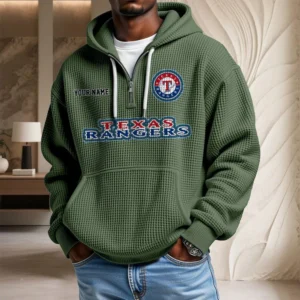 Texas Rangers Waffle Knit Hoodie Quarter Zip New 2026 Personalize Name