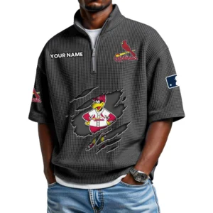 St. Louis Cardinals Polo Shirt 2026 New Men's Quarter Zip Waffle Knit
