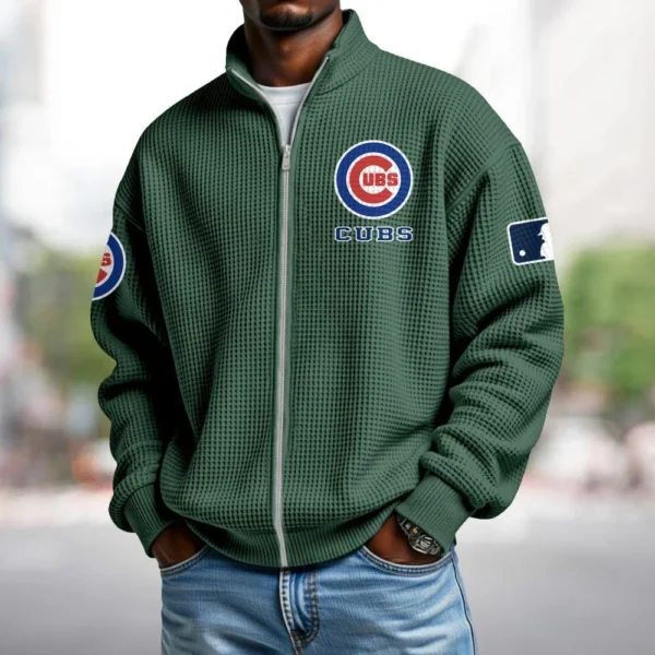 Chicago Cubs Men’s Full Zip Waffle Knit Long Sleeve Sweatshirt