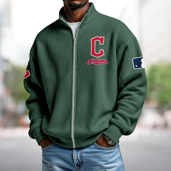 Cleveland Guardians Men’s Full Zip Waffle Knit Long Sleeve Sweatshirt