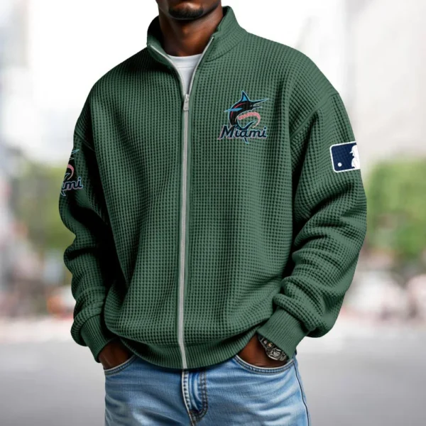 Miami Marlins Men’s Full Zip Waffle Knit Long Sleeve Sweatshirt