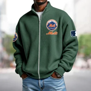 New York Mets Men’s Full Zip Waffle Knit Long Sleeve Sweatshirt