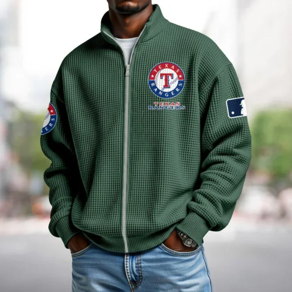 Texas Rangers Men’s Full Zip Waffle Knit Long Sleeve Sweatshirt