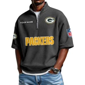 Green Bay Packers Polo Shirt 2026 New Men's Quarter Zip Waffle Knit