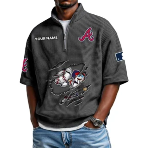 Atlanta Braves Polo Shirt 2026 New Men's Quarter Zip Waffle Knit