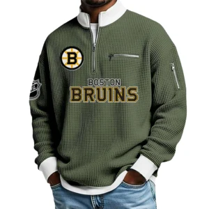 Boston Bruins Waffle Sweatshirt Quarter-Zip Stand Collar 2026 Limited Personalize Name