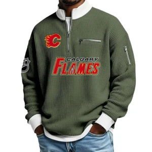 Calgary Flames Waffle Sweatshirt Quarter-Zip Stand Collar 2026 Limited Personalize Name