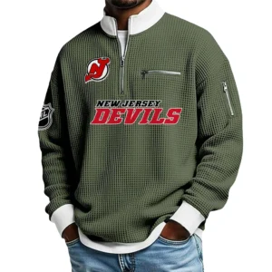 New Jersey Devils Waffle Sweatshirt Quarter-Zip Stand Collar 2026 Limited Personalize Name