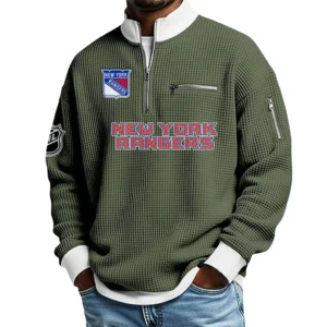 New York Rangers Waffle Sweatshirt Quarter-Zip Stand Collar 2026 Limited Personalize Name