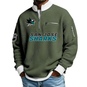 San Jose Sharks Waffle Sweatshirt Quarter-Zip Stand Collar 2026 Limited Personalize Name